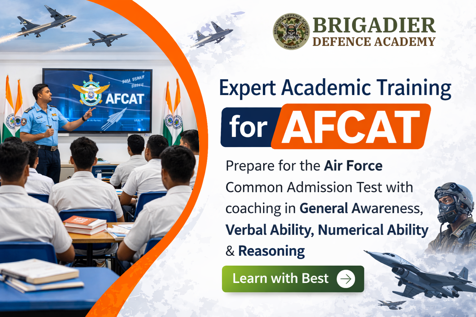 Best AFCAT coaching in Dehradun with expert academic training at Brigadier Defence Academy