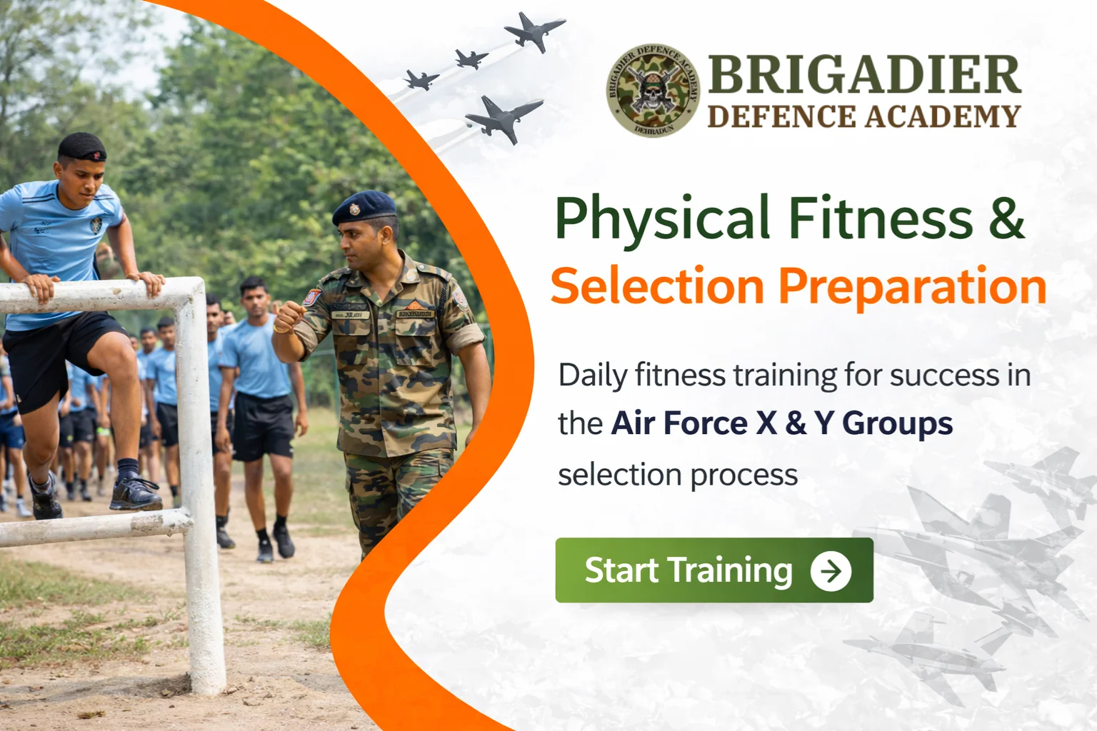 Airforce X & Y Group physical fitness and selection training at Brigadier Defence Academy