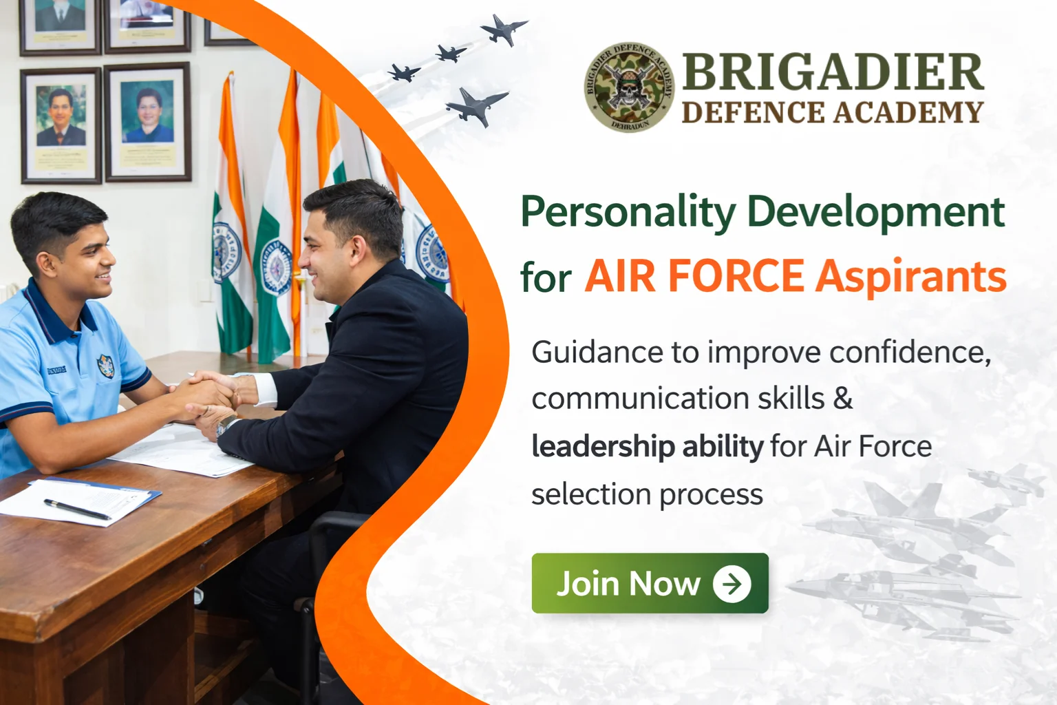Airforce X & Y Group personality development and interview guidance at Brigadier Defence Academy